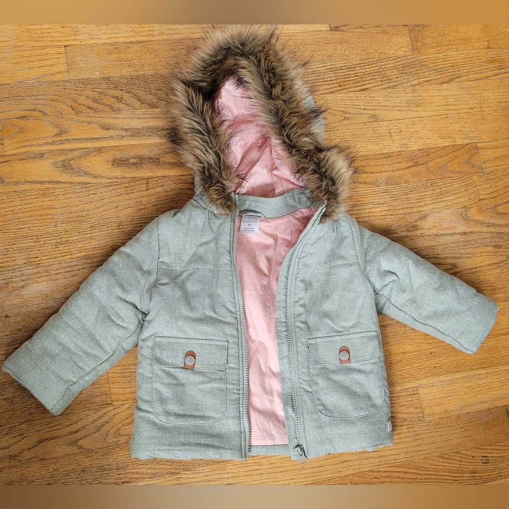Koala Kids Gray Hooded Jacket with Faux Fur Trim, 2T